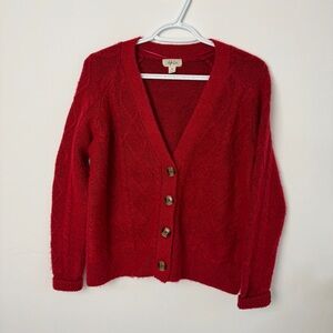Red Cable Knit Cardigan Sweater Button Front Cozy Knit Size PM